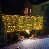 Warm white outdoor Christmas LED net lights in 2m x 2m size, features 200 warm white LEDs