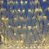 Warm white outdoor Christmas LED net lights in 2m x 2m size, features 200 warm white LEDs