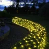 Warm white outdoor Christmas LED net lights in 2m x 2m size, features 200 warm white LEDs