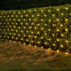 Warm white outdoor Christmas LED net lights in 2m x 2m size, features 200 warm white LEDs