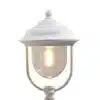 Traditional lantern style outdoor pillar light in matt white finish made from aluminium