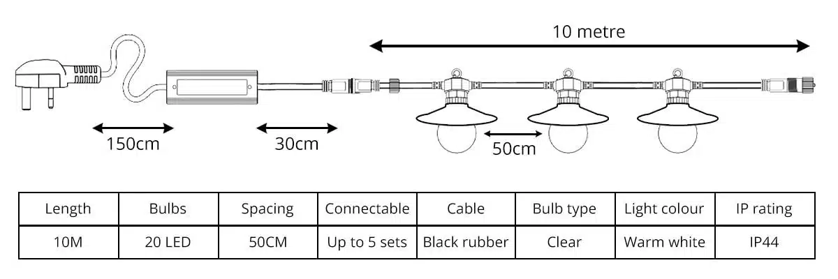 20 LED Shade Festoon Party Lights Diagram