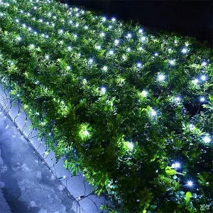 Ice white outdoor Christmas net lights in 2m x 2m size, feature 200 LED