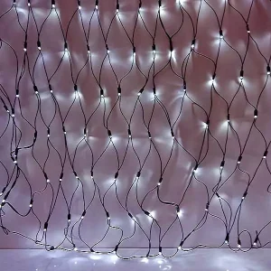 Ice white outdoor Christmas net lights in 2m x 2m size, feature 200 LED