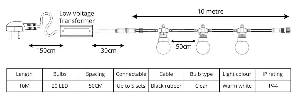 20 LED clear bulb festoon lights diagram