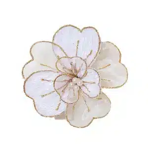 White Magnolia Flower With Gold Glitter Christmas Tree Decoration