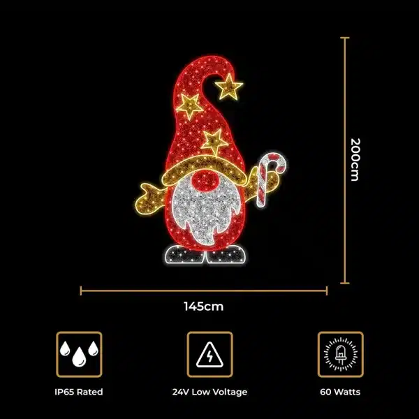 2D Santa gnome Christmas decoration size and features