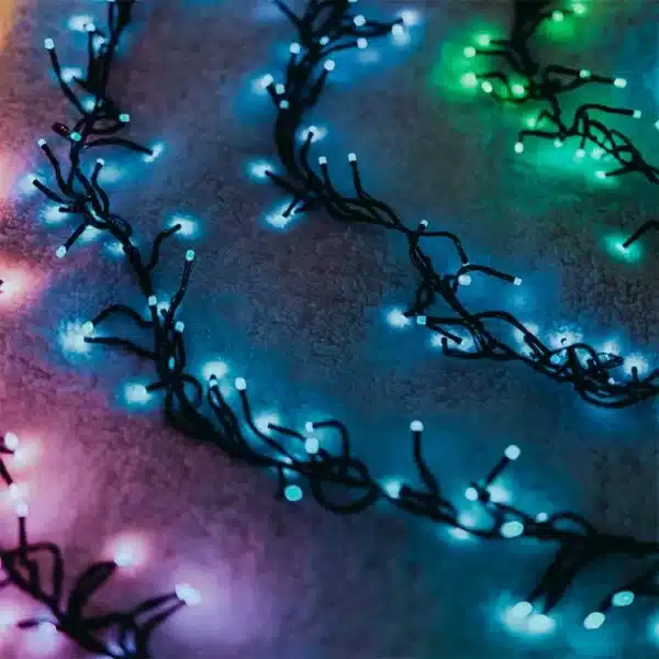 400 LED Twinkly multicolour cluster Christmas lights close up