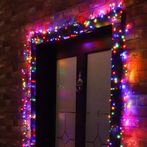 800 LED multi colour cluster Christmas lights on front door