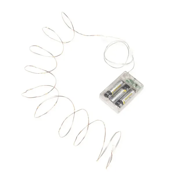 battery powered 40 amber LED light set with timer batteries view