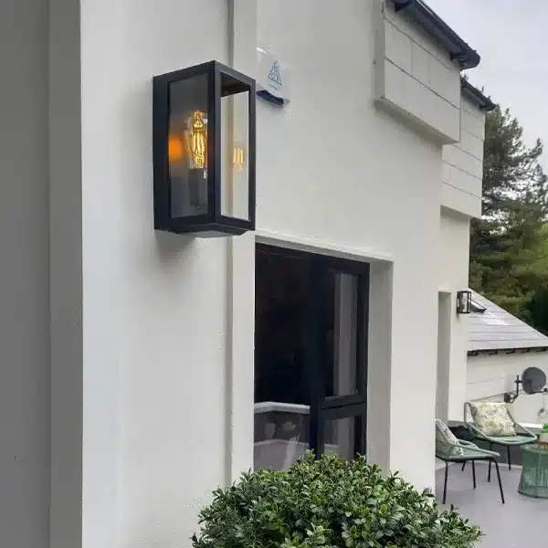 Black Clear Glass Outdoor Wall Light Side View