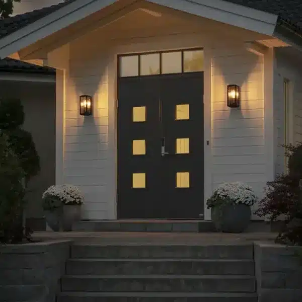 Black clear glass outdoor wall light at entrance display