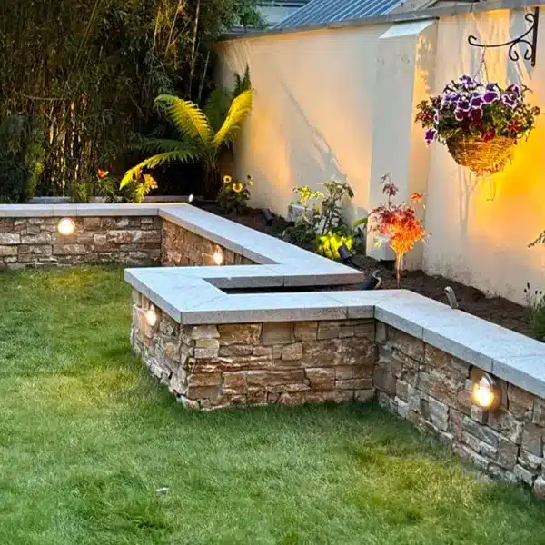 Solid Brass round outdoor wall light in nickel finish garden installation project
