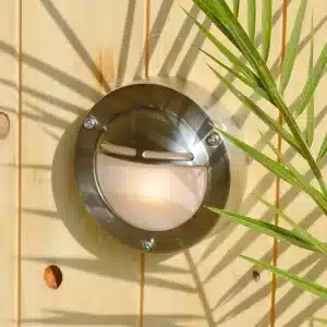 Solid Brass round outdoor wall light in nickel finish product image