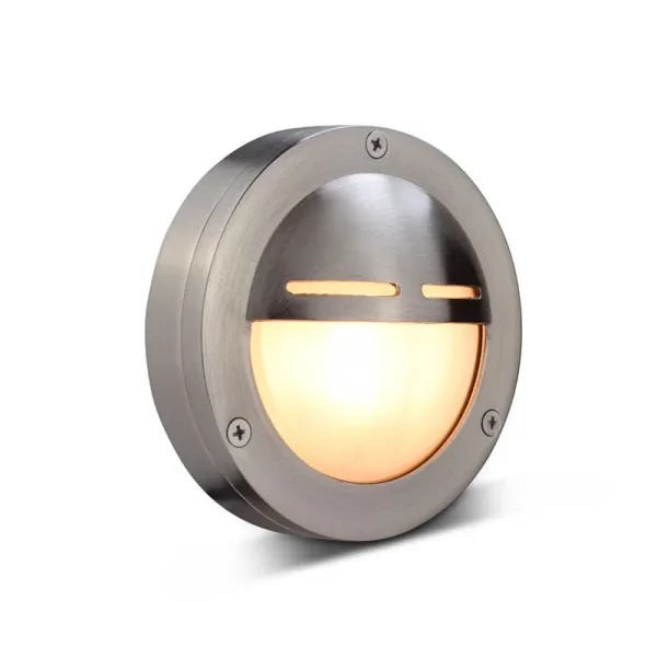 Solid Brass round outdoor wall light in nickel finish side lit