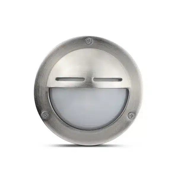 Solid Brass round outdoor wall light in nickel finish unlit front