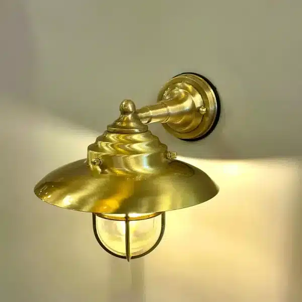 Brass oval cage outdoor wall light front top view