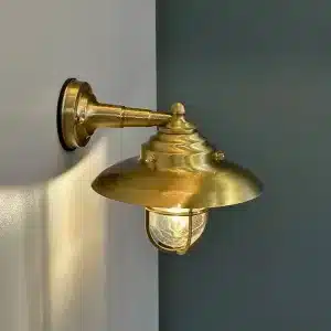Brass oval cage outdoor wall light top view
