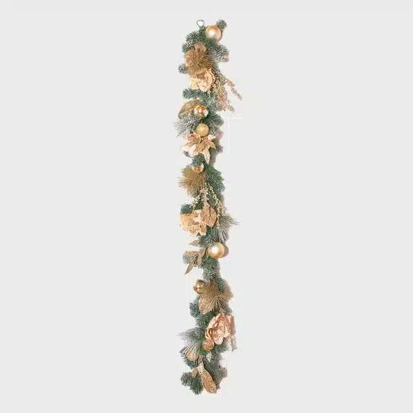 Champagne and magnolia Christmas garland pre decorated