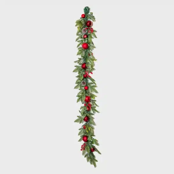 Christmas garland with baubles and pine cones pre decorated