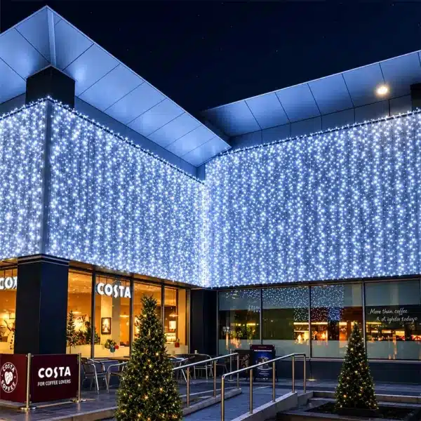 Connectable 10m drop ice white LED curtain lights building outside display