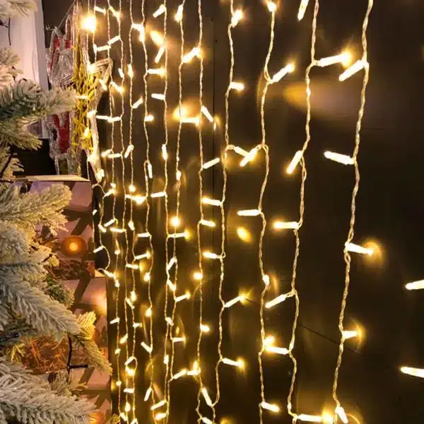 Connectable indoor LED curtain lights 3m drop in warm white close up