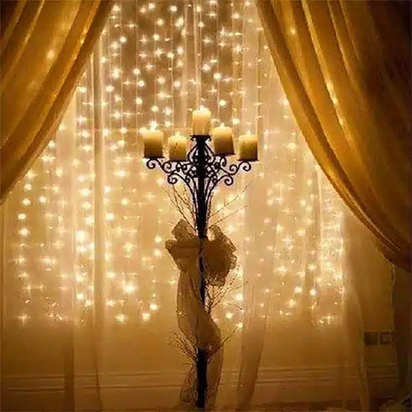 Connectable indoor LED curtain lights 3m drop in warm white curtain angle