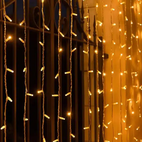 Connectable indoor LED curtain lights 3m drop in warm white side angle