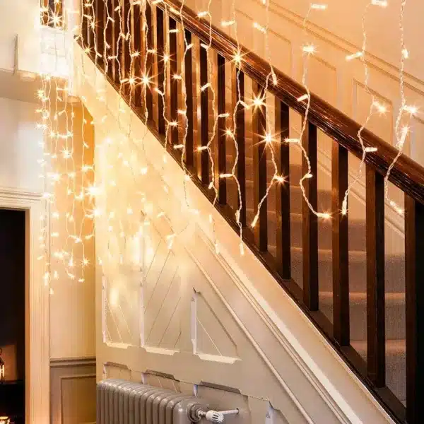Connectable indoor LED curtain light 1.5m drop in ice white side angle