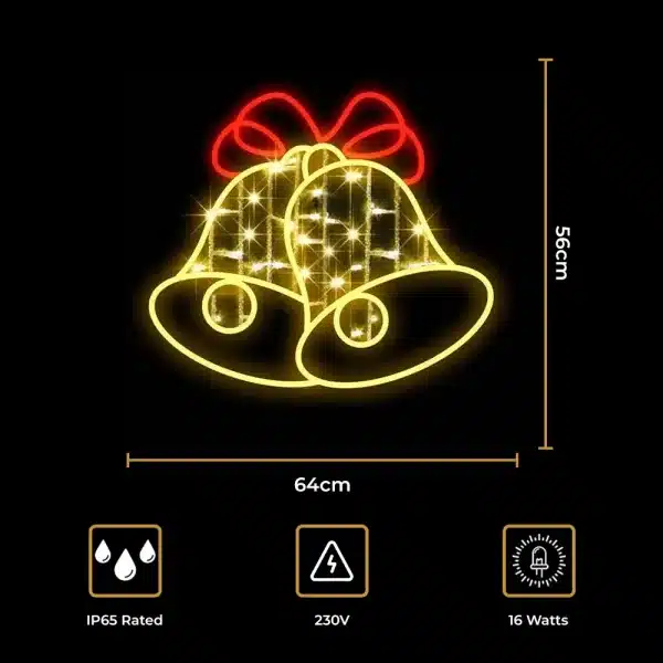 LED Christmas bells decoration size and features
