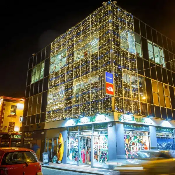 LED curtain lights 10m drop in warm white with ice white flash product image