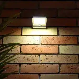 LED solar sensor outdoor wall light illuminated front view