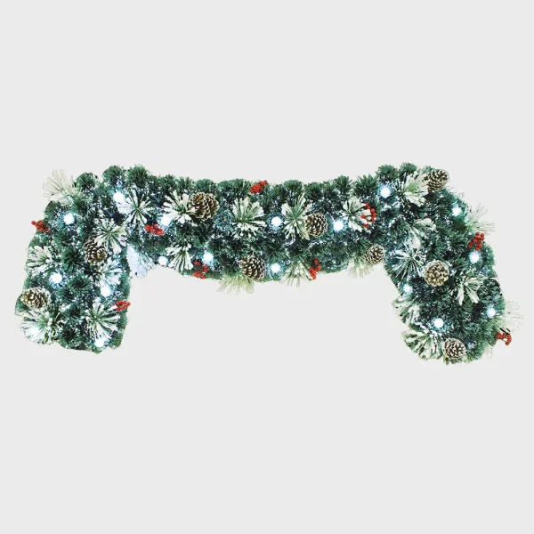 Pre-lit flocked Christmas garland pre-decorated