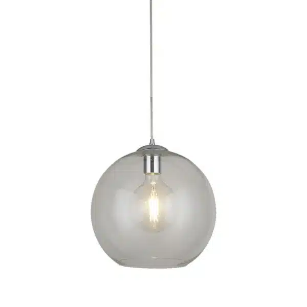 Clear globe glass single pendant light with satin nickel finish