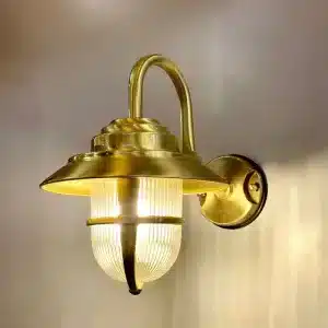 Solid polished brass outdoor wall lantern front view