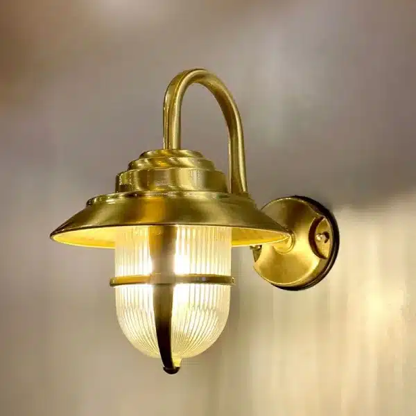 Solid polished brass outdoor wall lantern front view