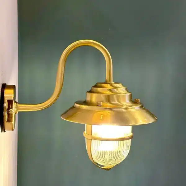 Solid polished brass outdoor wall lantern side view