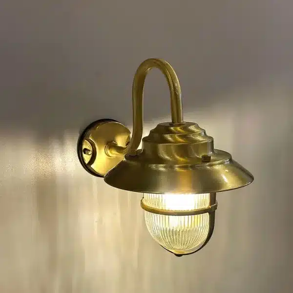 Solid polished brass outdoor wall lantern top angle