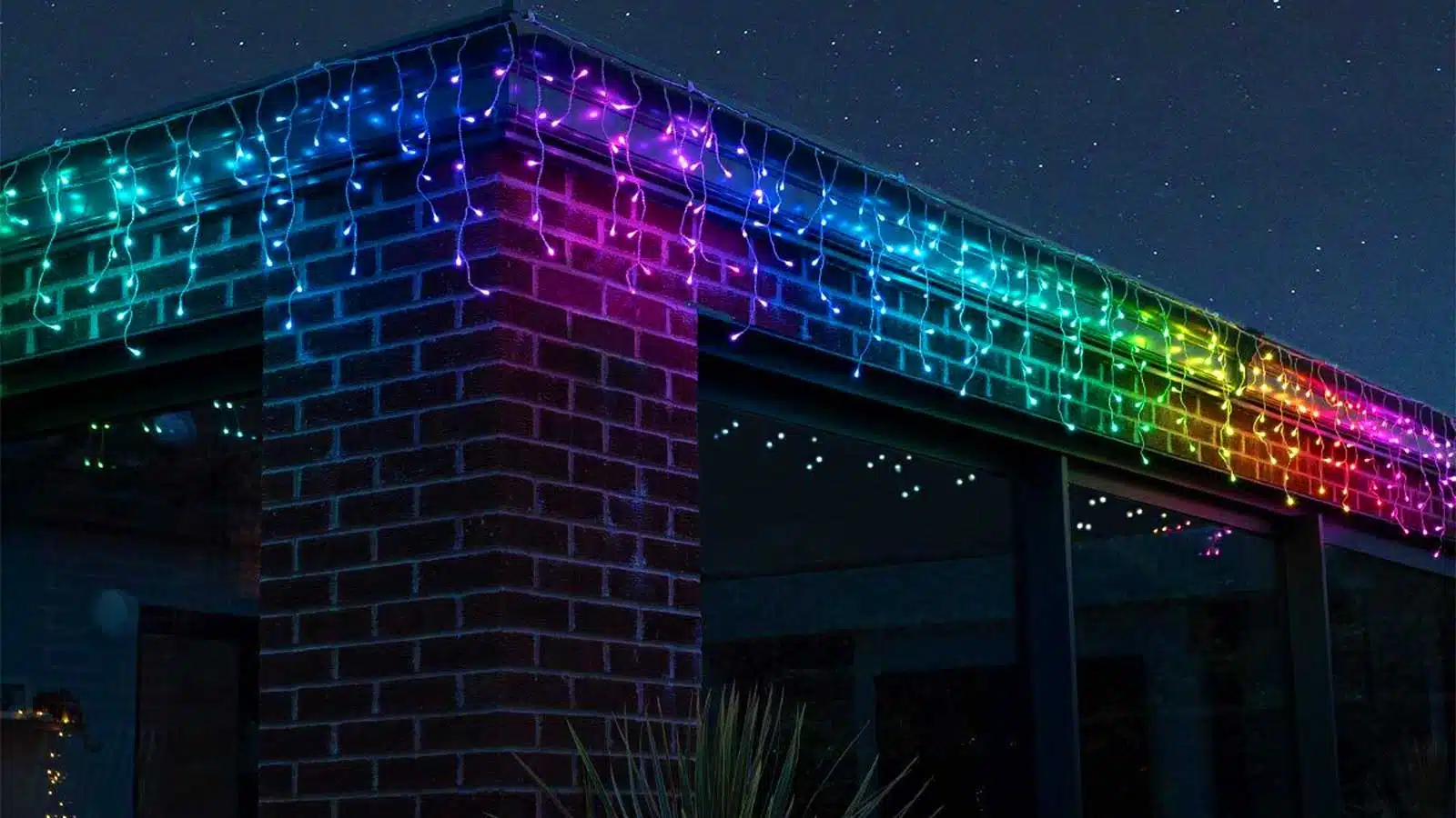 Twinkly 190 LED icicle Christmas lights roofline display