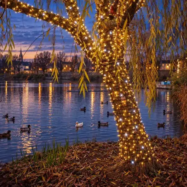 100 LED connectable warm white with ice white flash outdoor Christmas tree lights