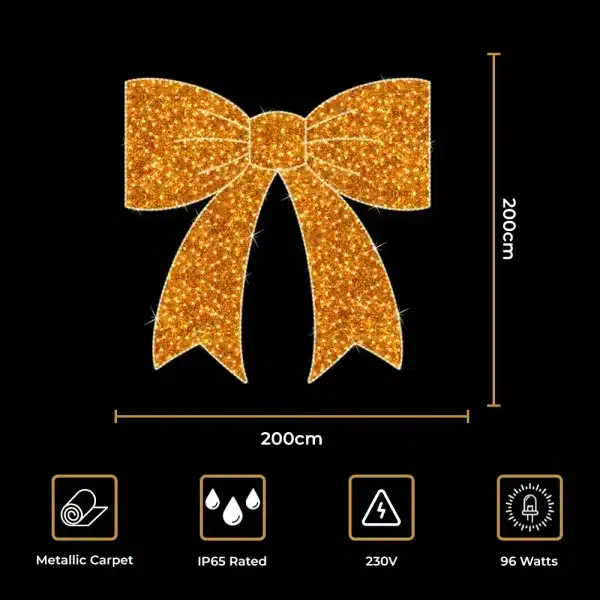 Giant gold bow 2D Christmas decoration size and features