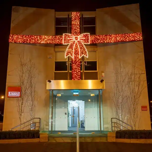 Giant red bow 2D Christmas decoration Lisney building project display