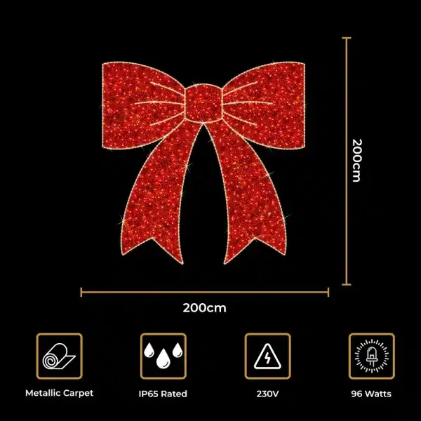 Giant red bow 2D Christmas decoration size and features