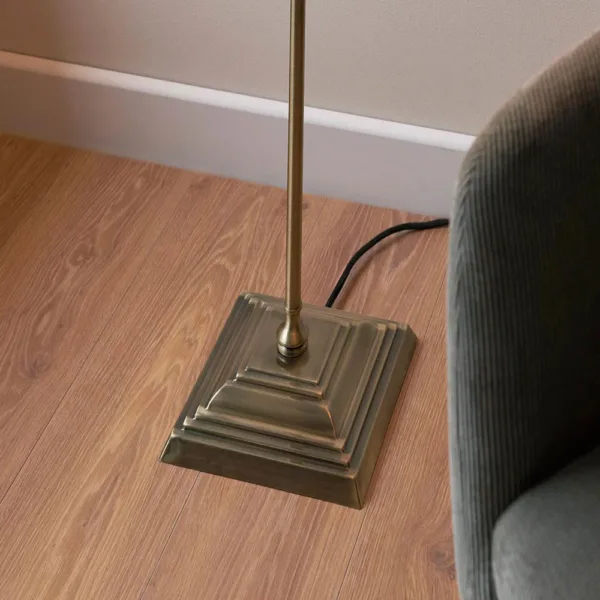 Antique Brass Floor Lamp With Natural Linen Shade