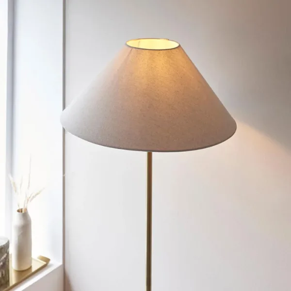 Antique Brass Floor Lamp With Natural Linen Shade