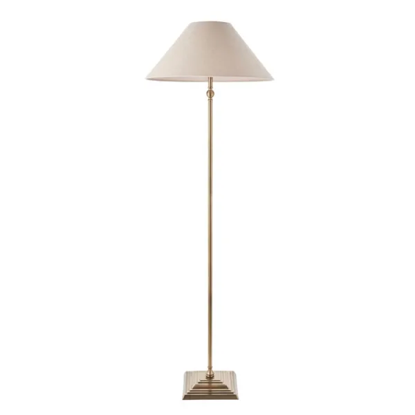 Antique Brass Floor Lamp With Natural Linen Shade