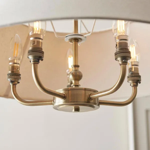 Antique Brass Pendant Light With Natural Linen Shade