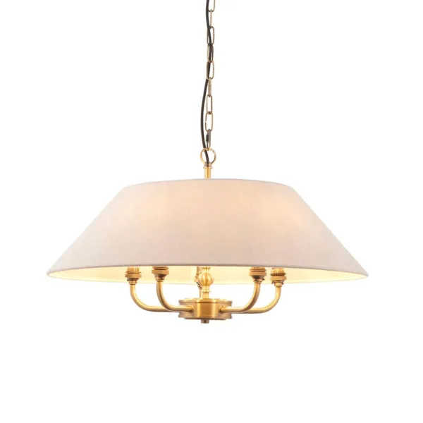 Antique Brass Pendant Light With Natural Linen Shade