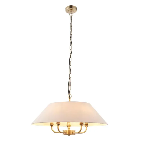 Antique Brass Pendant Light With Natural Linen Shade