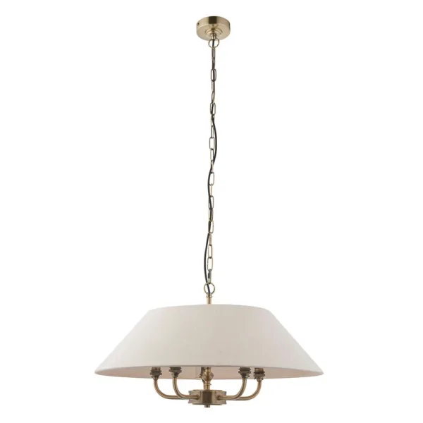Antique Brass Pendant Light With Natural Linen Shade